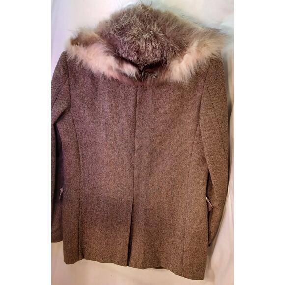 VTG 60s/70s Becca Wool Tweed Jacket Large Brown Coat with Fur Collar - Picture 4 of 9